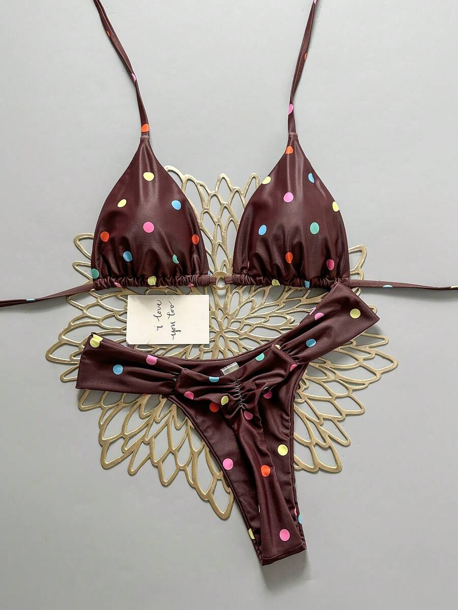 Swim Mod Summer 2 Pieces Outfits For Women - Spaghetti Strap Random Print Top And High Cut Swim Bottoms, Beach Holiday Bikini Set