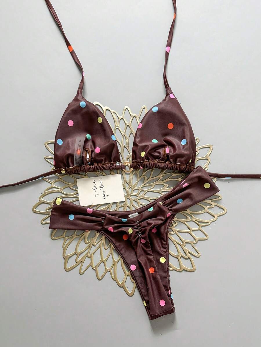 Swim Mod Summer 2 Pieces Outfits For Women - Spaghetti Strap Random Print Top And High Cut Swim Bottoms, Beach Holiday Bikini Set