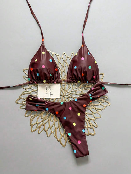Swim Mod Summer 2 Pieces Outfits For Women - Spaghetti Strap Random Print Top And High Cut Swim Bottoms, Beach Holiday Bikini Set
