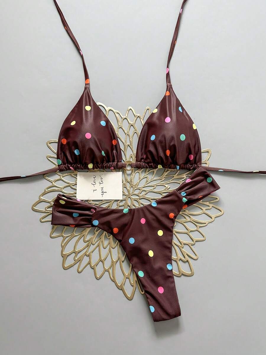 Swim Vcay Swim Mod Summer 2pcs Halter Random Floral Print & High Cut Bottoms Bikini Set, Beach Vacation