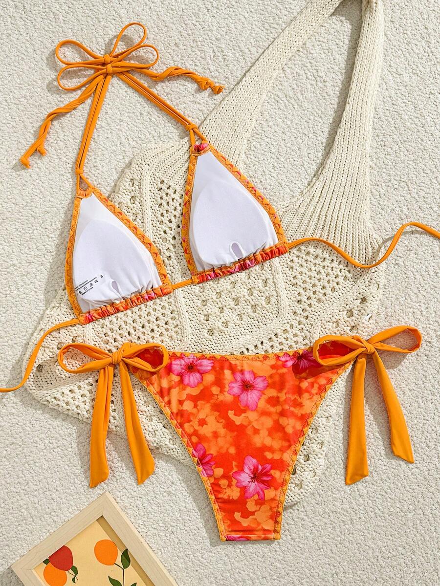 Swim Vcay Women's Fashion Summer Vacation Shell Print Halter Bikini Set