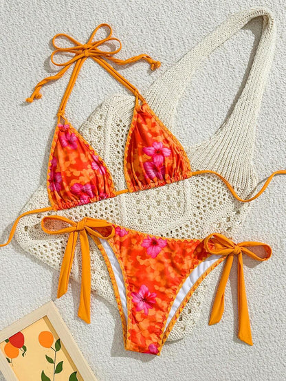 Swim Vcay Women's Fashion Summer Vacation Shell Print Halter Bikini Set