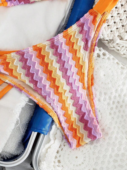 Swim Vcay Women's Swimwear Set, Fashionable Polka Dot Print Trim, Backless, Spaghetti Straps, Tie Waist, Triangle Swim Bottoms, Beach, Casual