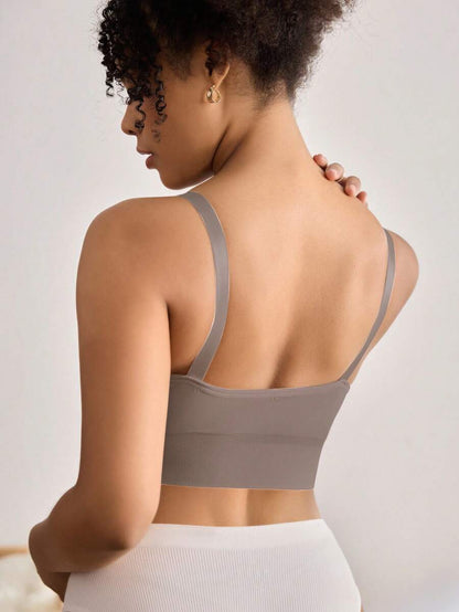 Seamless Grey Maternity and Nursing Bra - Wireless Knitted Comfort Crop Top with Adjustable Straps for Daily Wear