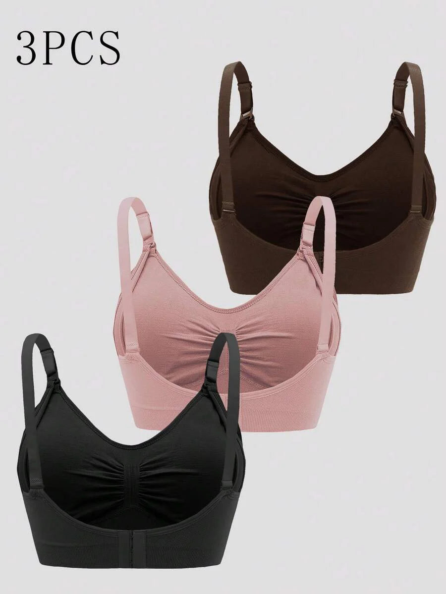 3-Pack Maternity Ruched Nursing Bra Set Women Comfortable Breastfeeding Support Bra Postpartum Lingerie