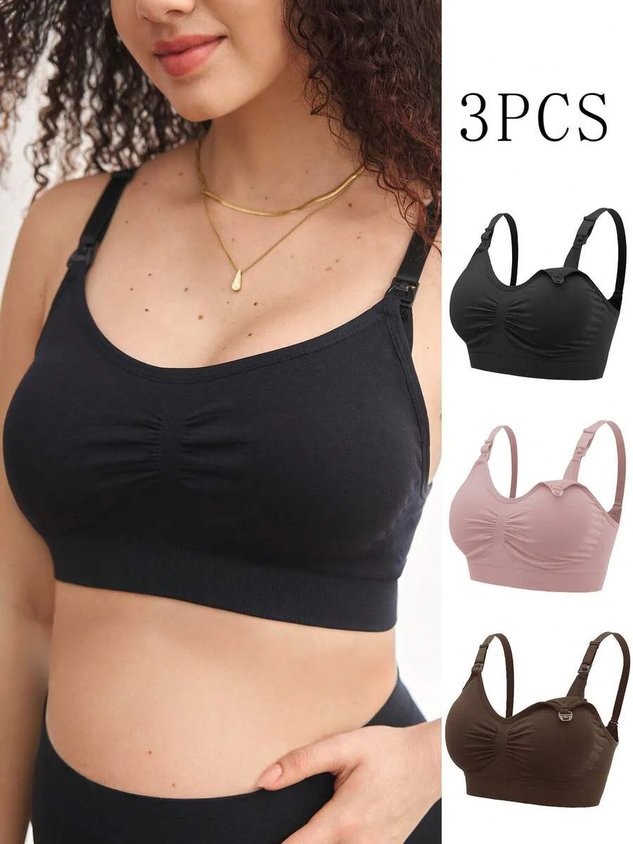 3-Pack Maternity Ruched Nursing Bra Set Women Comfortable Breastfeeding Support Bra Postpartum Lingerie