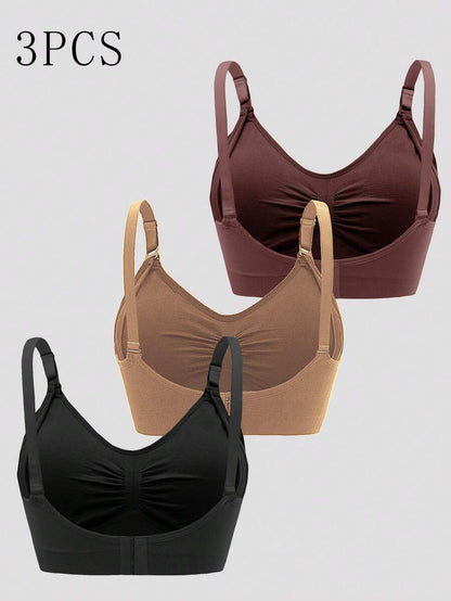 3-Pack Maternity Ruched Nursing Bra Set Women Comfortable Breastfeeding Support Bra Postpartum Lingerie