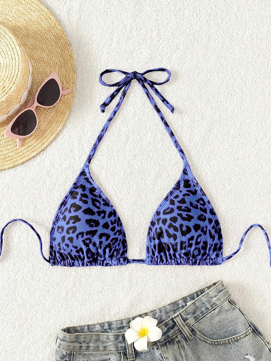 Swim Vcay 1pc Women's Leopard Print Halter Bikini Top For Summer Beach Vacation