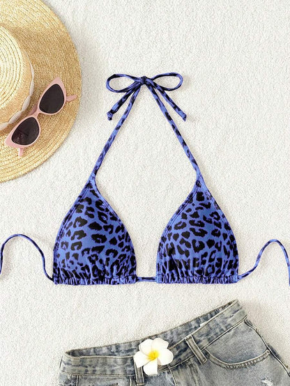 Swim Vcay 1pc Women's Leopard Print Halter Bikini Top For Summer Beach Vacation