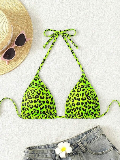Swim Vcay 1pc Women's Leopard Print Halter Bikini Top For Summer Beach Vacation