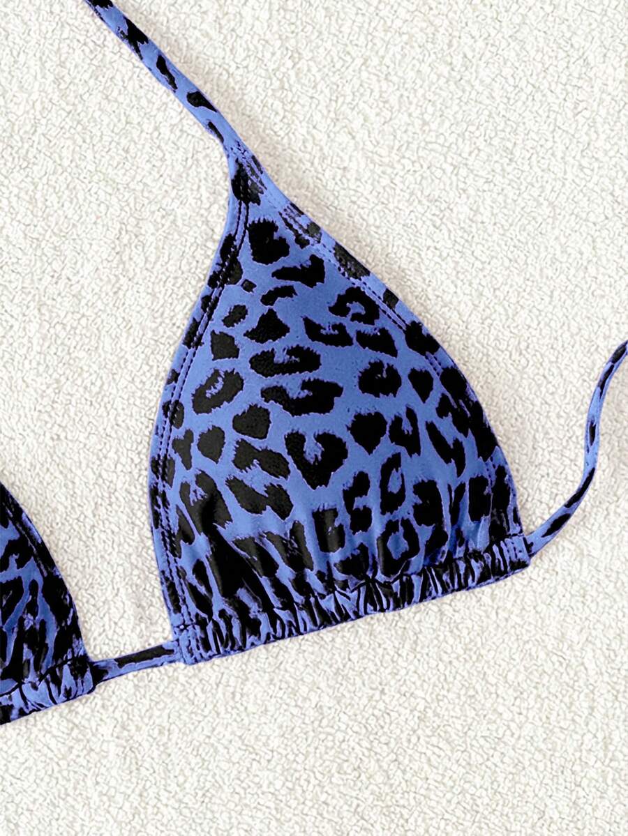Swim Vcay 1pc Women's Leopard Print Halter Bikini Top For Summer Beach Vacation