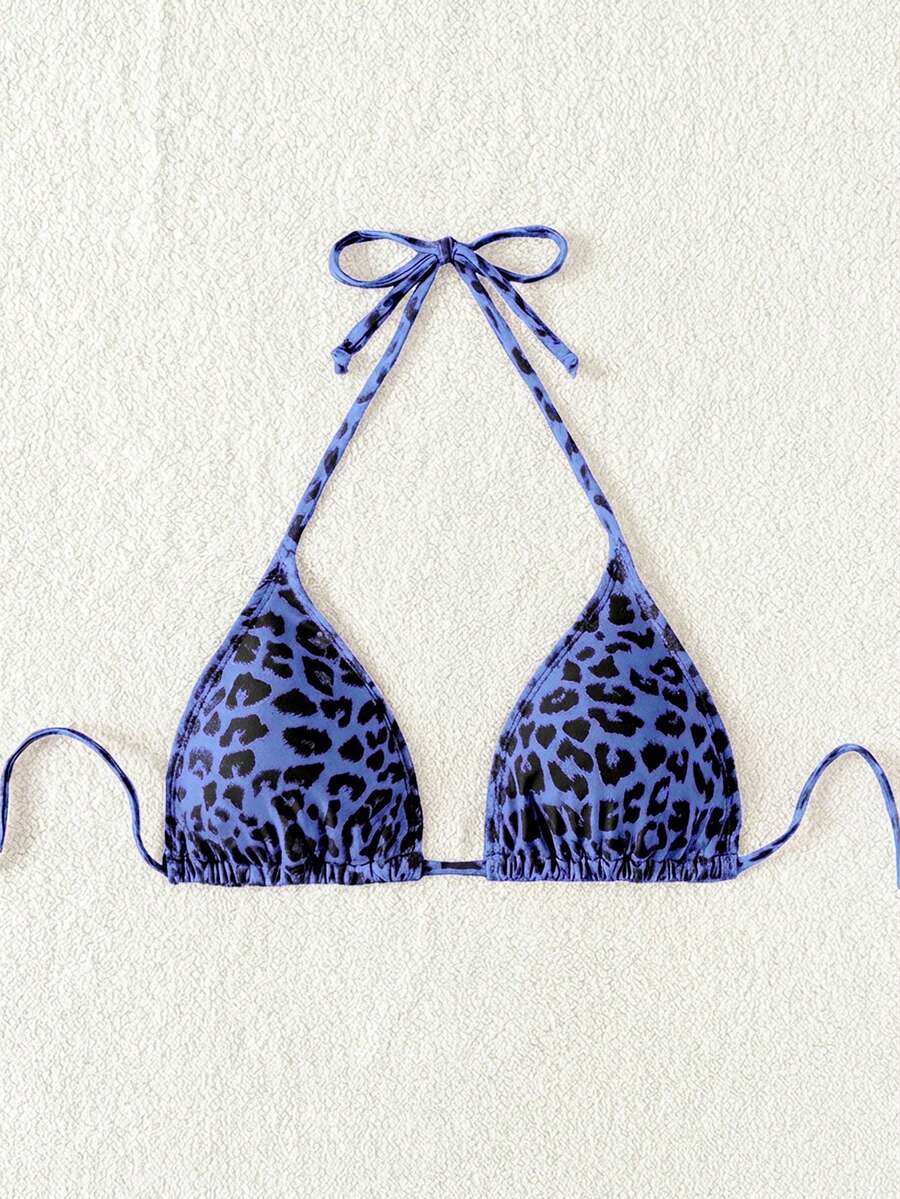Swim Vcay 1pc Women's Leopard Print Halter Bikini Top For Summer Beach Vacation