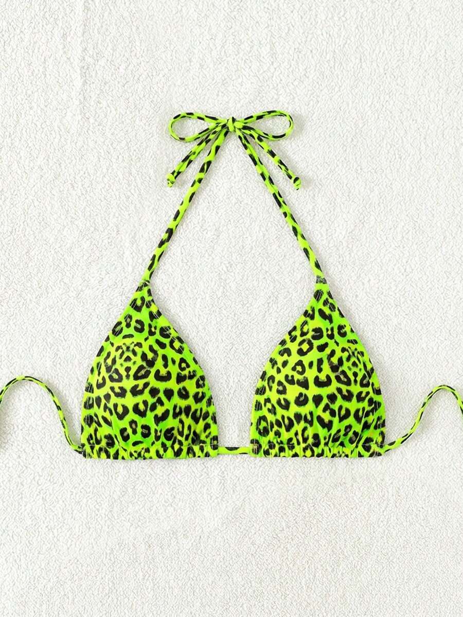Swim Vcay 1pc Women's Leopard Print Halter Bikini Top For Summer Beach Vacation