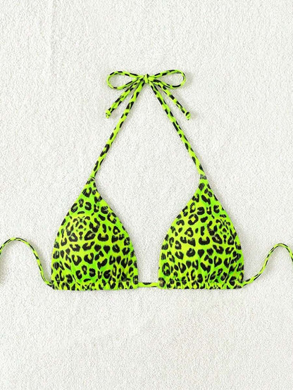 Swim Vcay 1pc Women's Leopard Print Halter Bikini Top For Summer Beach Vacation