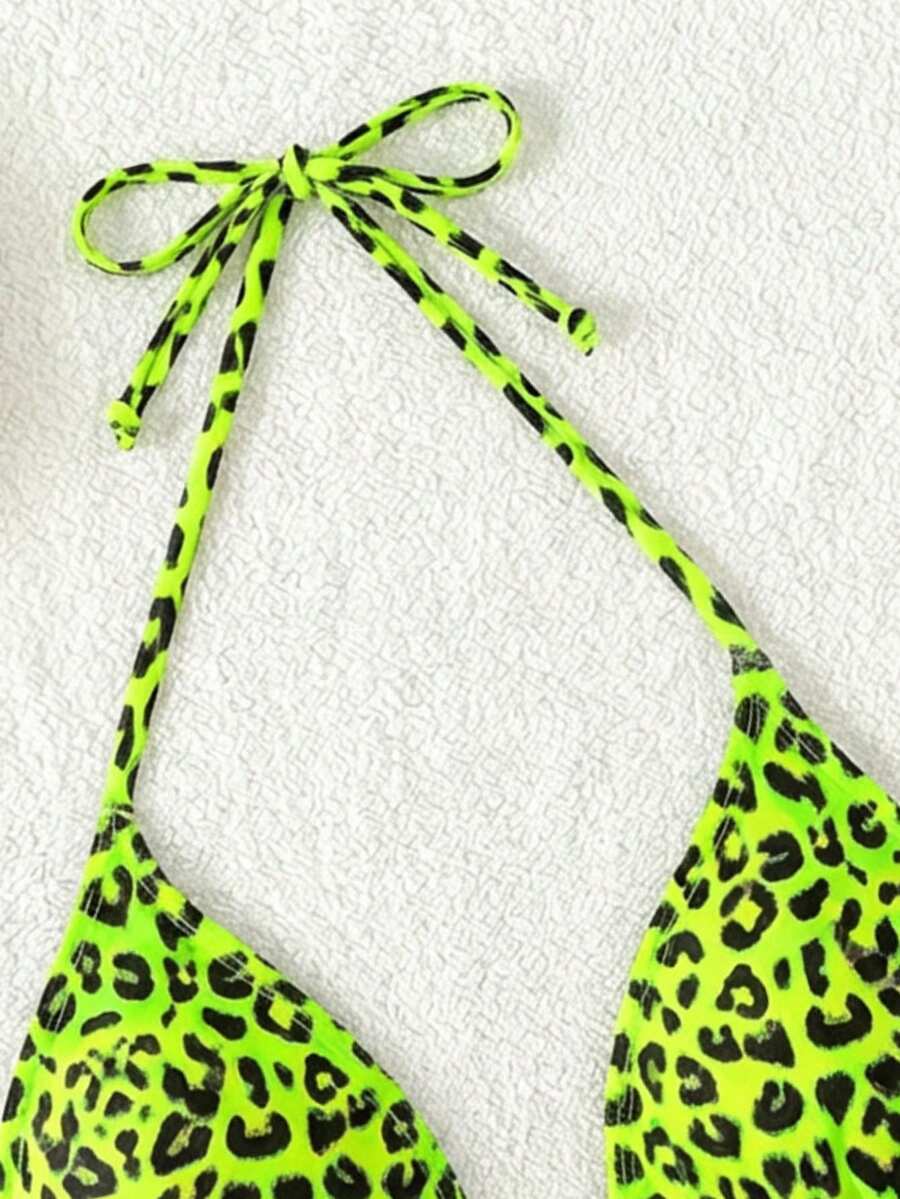Swim Vcay 1pc Women's Leopard Print Halter Bikini Top For Summer Beach Vacation