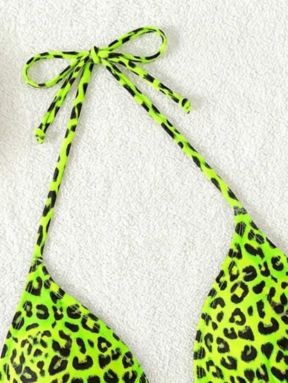 Swim Vcay 1pc Women's Leopard Print Halter Bikini Top For Summer Beach Vacation