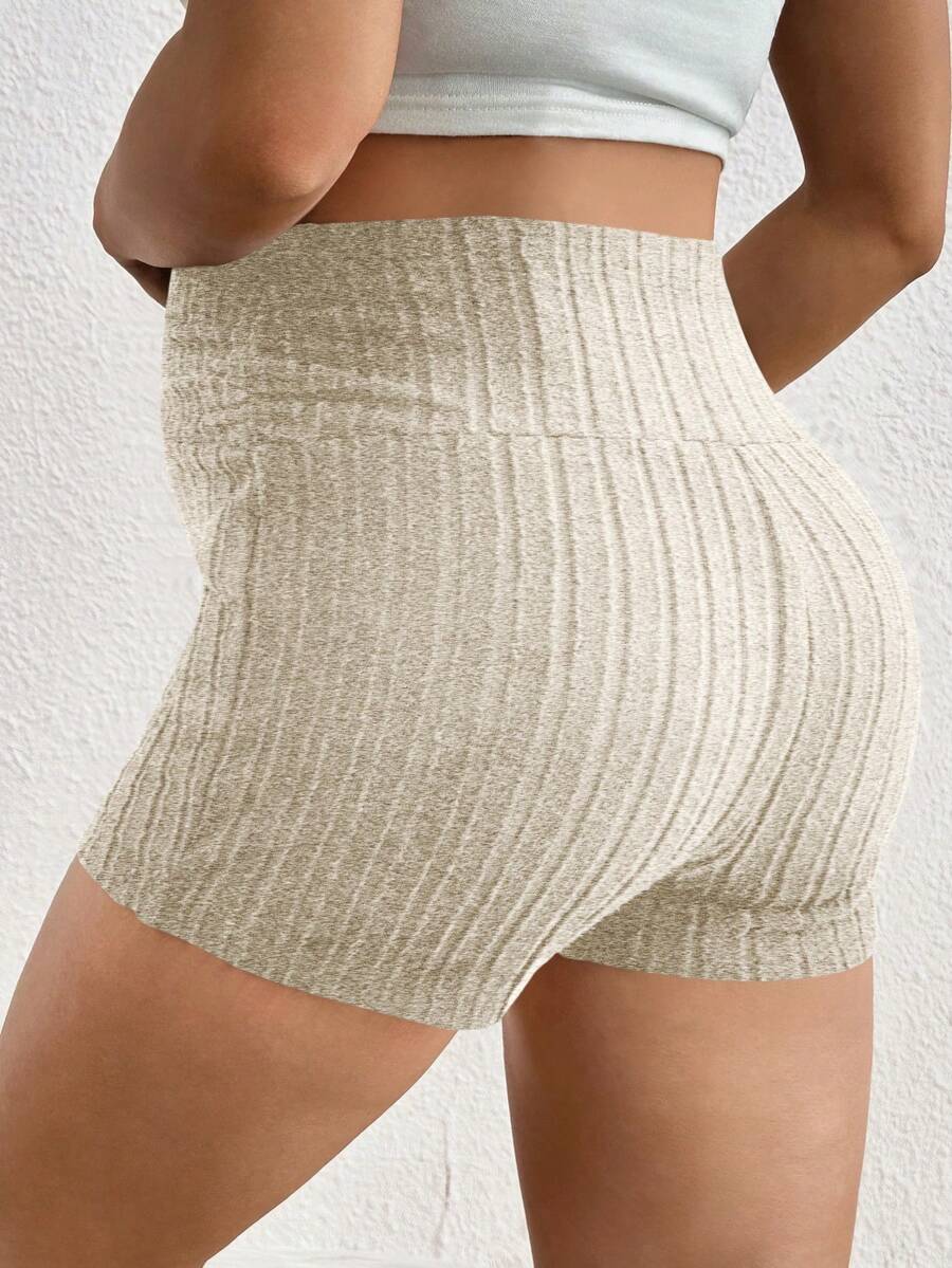 Maternity Adjustable Ultra High Waist Ribbed Shorts - Solid Color Elastic Waist Casual Mini Track Shorts