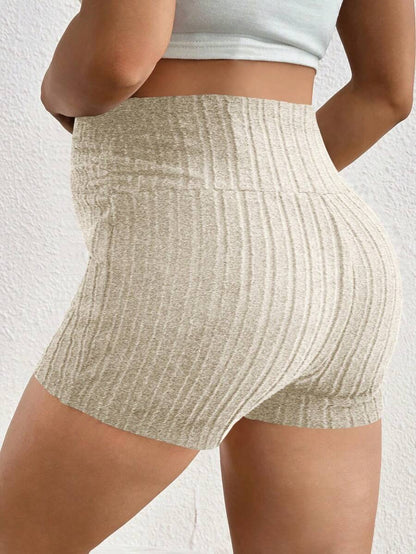 Maternity Adjustable Ultra High Waist Ribbed Shorts - Solid Color Elastic Waist Casual Mini Track Shorts