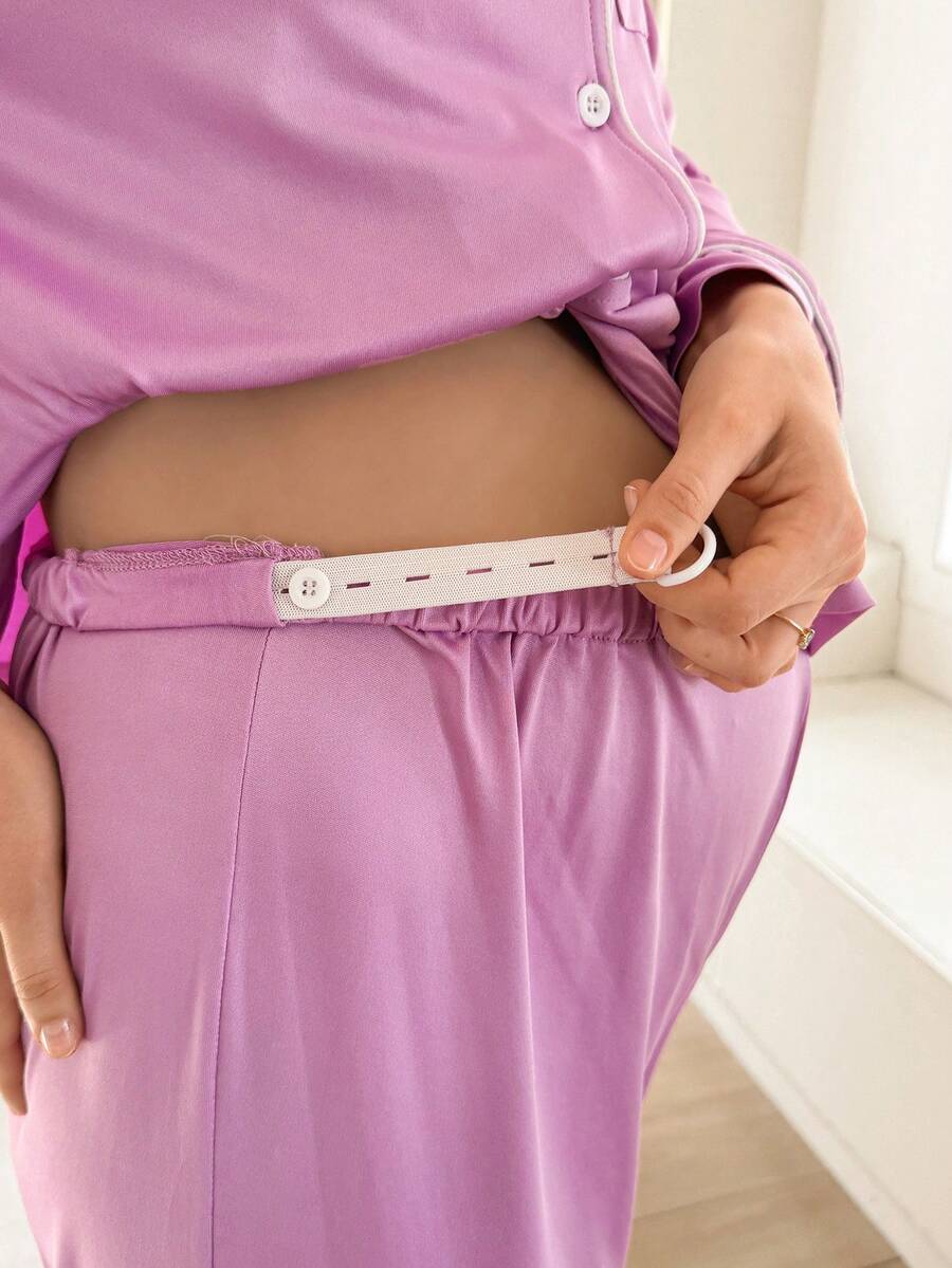 Maternity Nursing Sleepwear Set - Black Colorblock Long Sleeve Top and Pants - Casual 2 Piece Nursing Pajamas for Fall and Winter