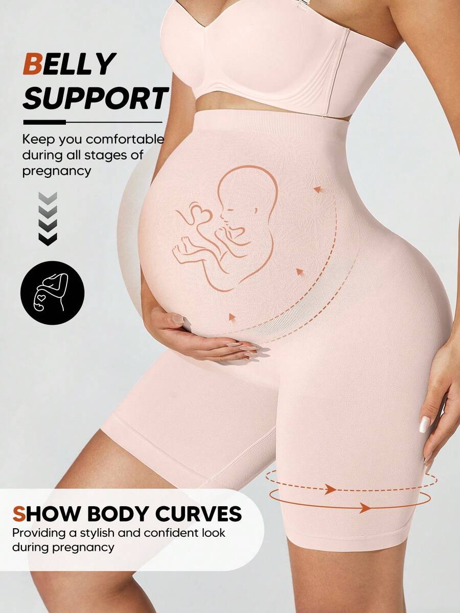 Soft Expandable Panel Maternity Shorts - Pink Seamless High Waist Comfort