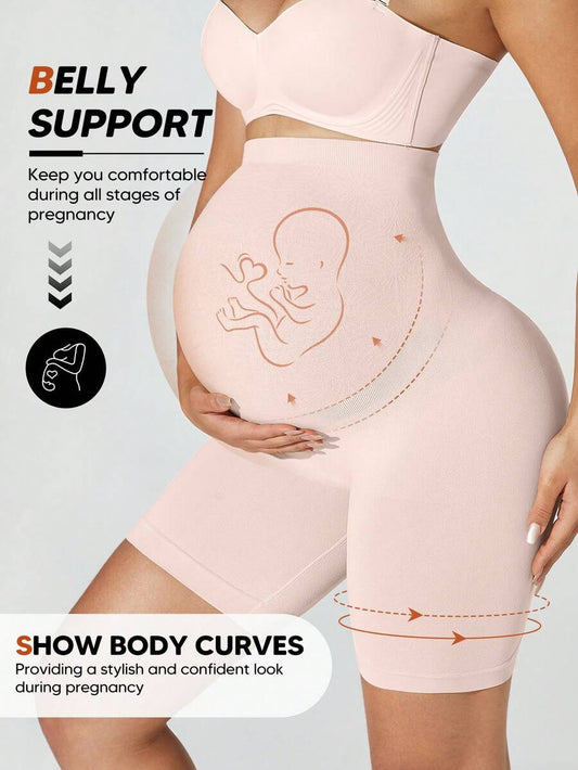Soft Expandable Panel Maternity Shorts - Pink Seamless High Waist Comfort