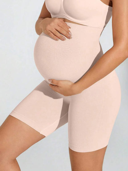 Soft Expandable Panel Maternity Shorts - Pink Seamless High Waist Comfort