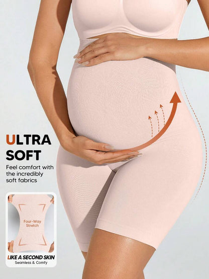 Soft Expandable Panel Maternity Shorts - Pink Seamless High Waist Comfort
