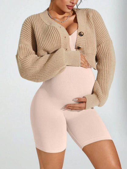 Soft Expandable Panel Maternity Shorts - Pink Seamless High Waist Comfort