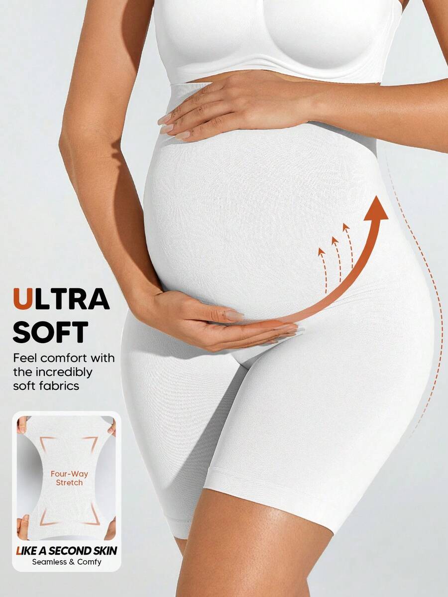 Soft Expandable Panel Maternity Shorts - Pink Seamless High Waist Comfort