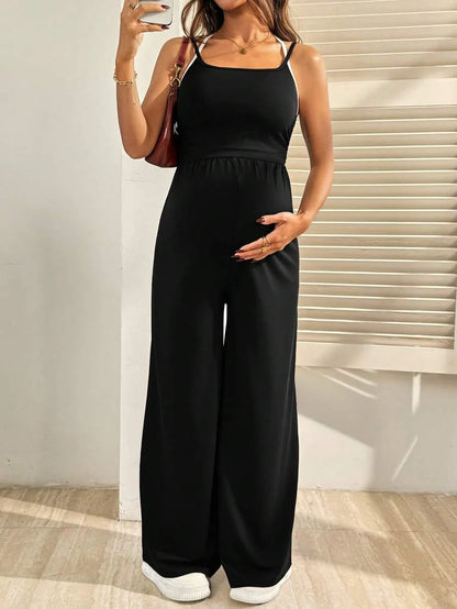 Royal Blue Maternity Wide Leg Jumpsuit – Casual High Waist Spaghetti Strap Unitard with Medium Stretch for Beach & Everyday Wear