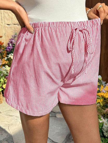 Maternity Striped Mini Shorts - Bow Front, Loose Fit, Ultra High Waist, Blue and White