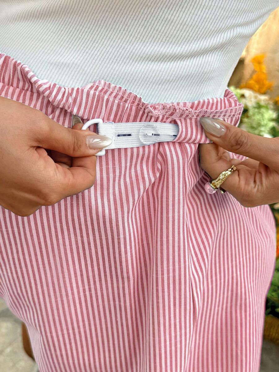 Maternity Striped Mini Shorts - Bow Front, Loose Fit, Ultra High Waist, Blue and White