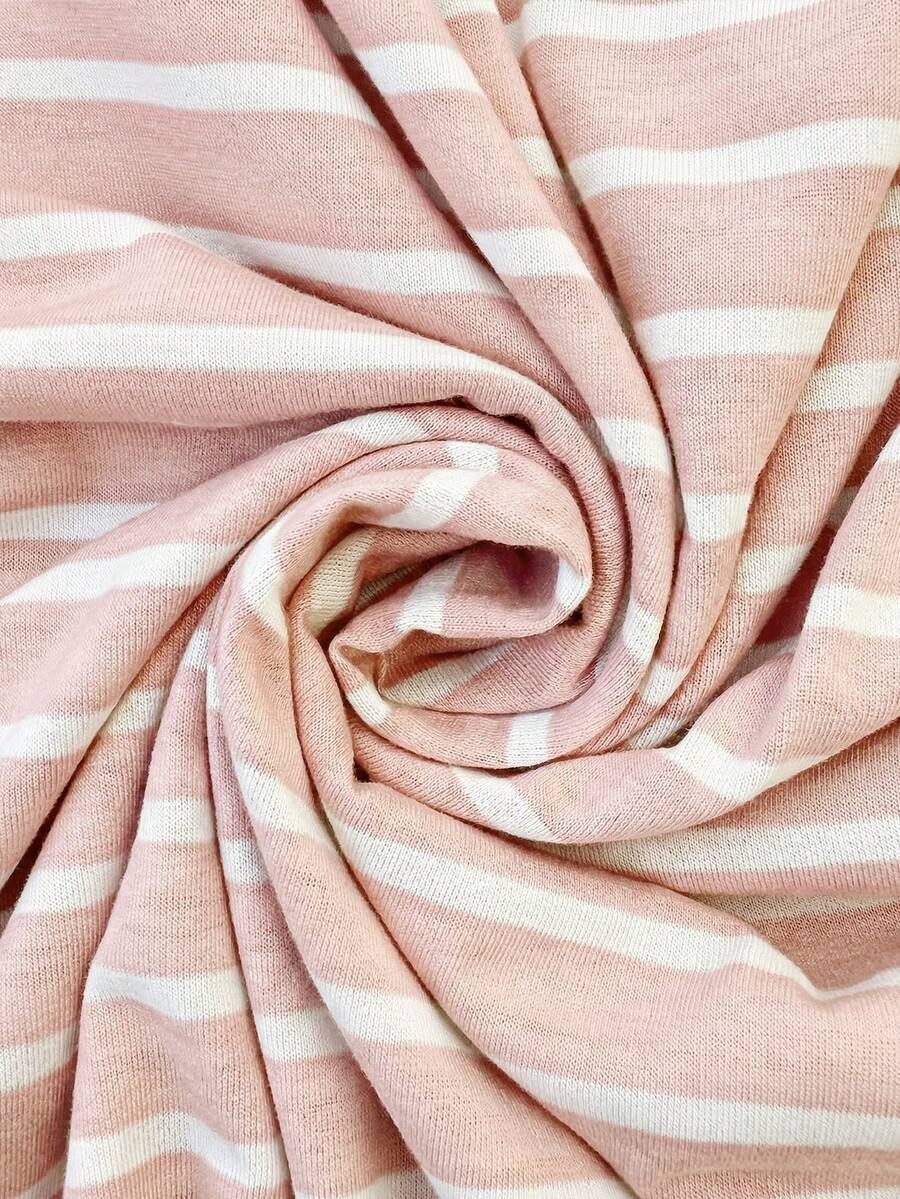 Maternity Pink Striped Short Sleeve Tee Dress with High Stretch Knitted Fabric Casual Round Neck Maternity Summer Dress for Sports