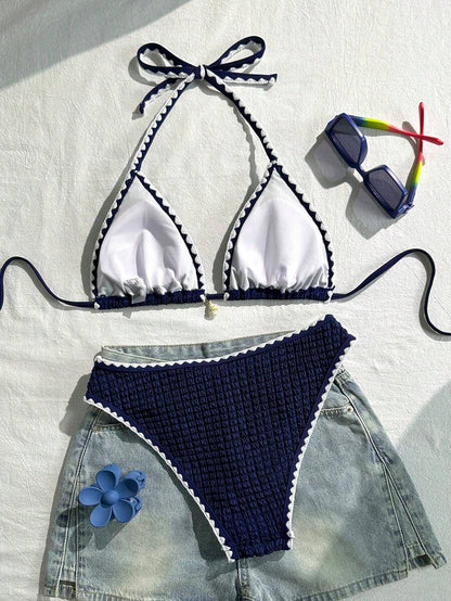Swim Vcay Women's 2 Pieces Bikini Swimwear, Halter Neck Tie, Floral Print, Fashionable Casual Vacation Swimming Set Women Two Pieces Sets Swimwear Women Bikini Sets Swim Oasis 2 Pieces Flower Bikini Tropical Bikini Set