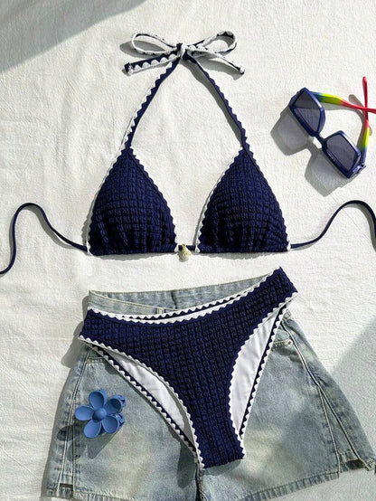 Swim Vcay Women's 2 Pieces Bikini Swimwear, Halter Neck Tie, Floral Print, Fashionable Casual Vacation Swimming Set Women Two Pieces Sets Swimwear Women Bikini Sets Swim Oasis 2 Pieces Flower Bikini Tropical Bikini Set