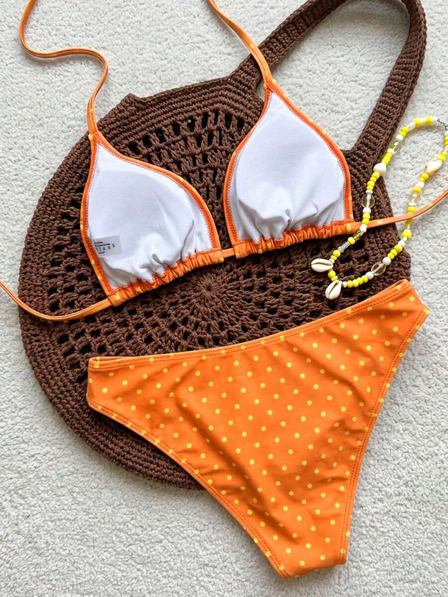 Women's Solid Halter Bikini Set - Lace Up, High Waist, Tie Detail, White