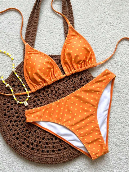 Women's Halter Neck Tie Bikini Set - Lace Up, High Waist, Solid Black