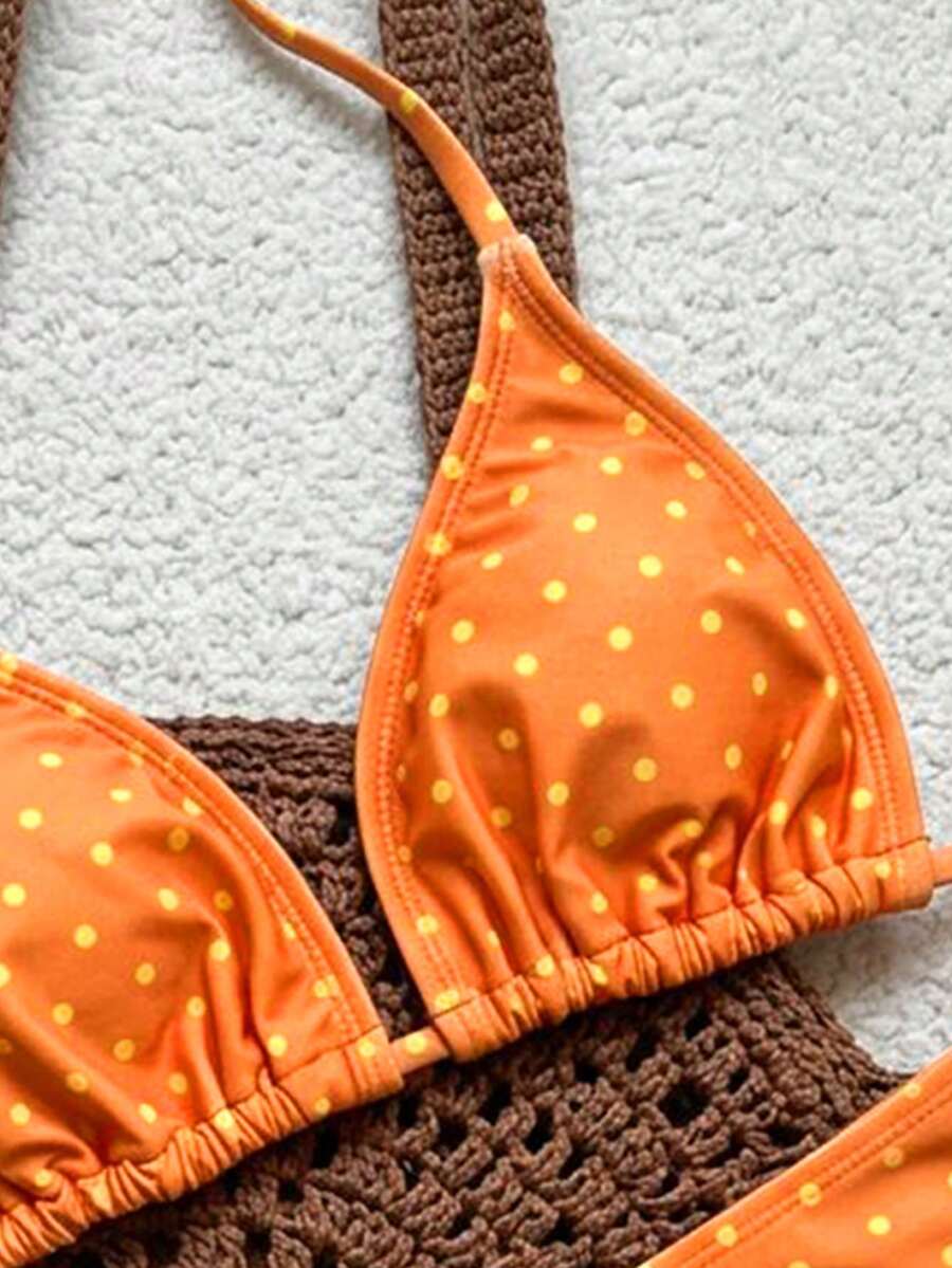 Swim Vcay Women's Summer New Contrast Color Striped Sexy Halter Triangle Cup Bikini Set