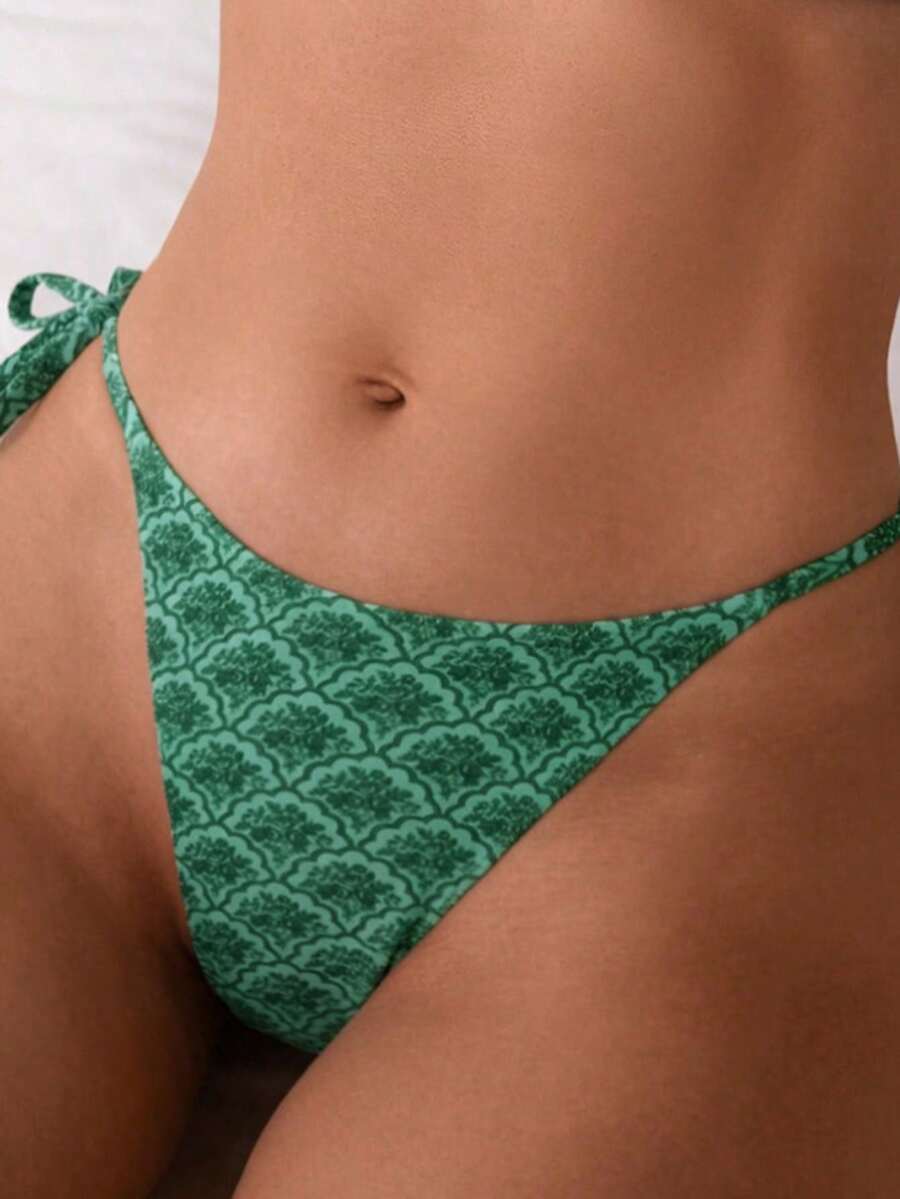 Women's 2-Piece Patchwork Bikini Set - Deep V Halter Tie, Triangle Cup, Multicolor
