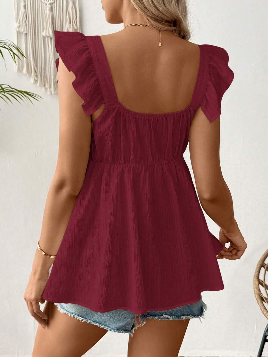 Black Ruffle Sleeveless Maternity Blouse - Slim Fit Flounce Sleeve Peplum Top for Casual Daily Wear and Summer Outfits