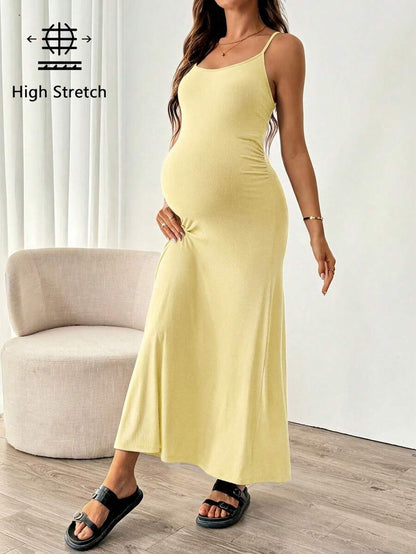 Maternity Solid Color Mermaid Hem Fitted Camisole Dress