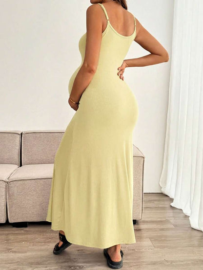 Maternity Solid Color Mermaid Hem Fitted Camisole Dress