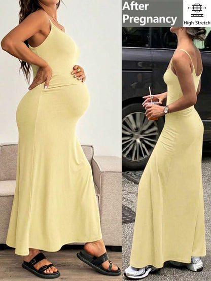 Maternity Solid Color Mermaid Hem Fitted Camisole Dress