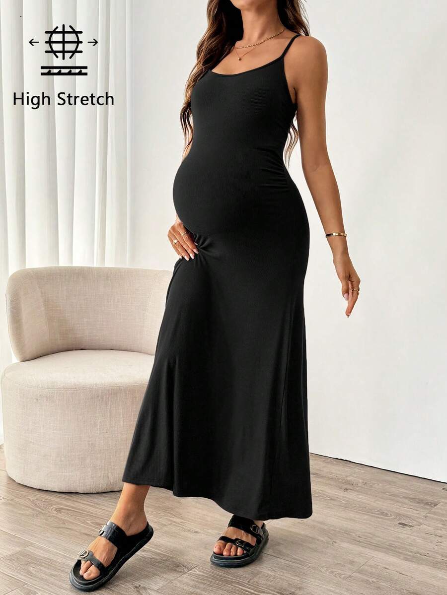 Maternity Solid Color Mermaid Hem Fitted Camisole Dress
