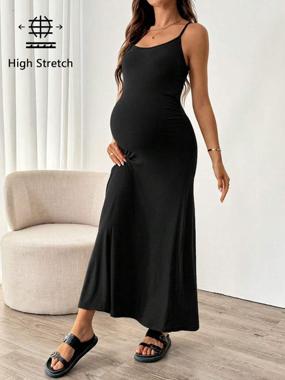 Maternity Solid Color Mermaid Hem Fitted Camisole Dress