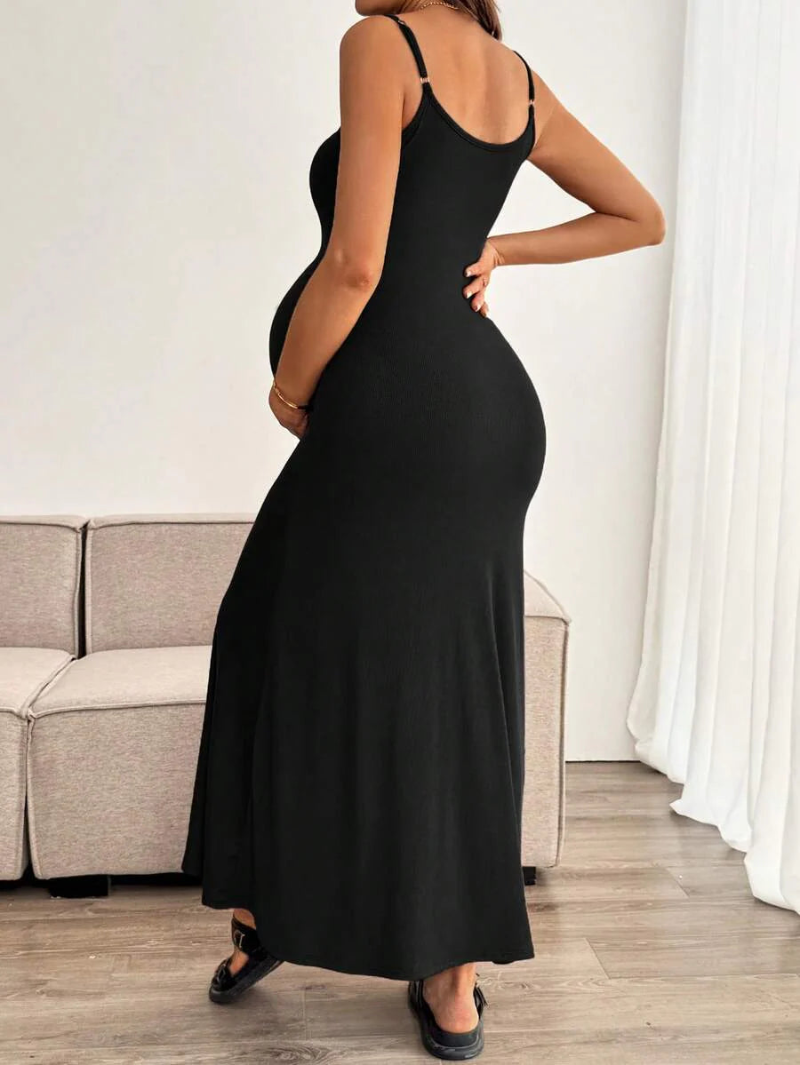 Maternity Solid Color Mermaid Hem Fitted Camisole Dress
