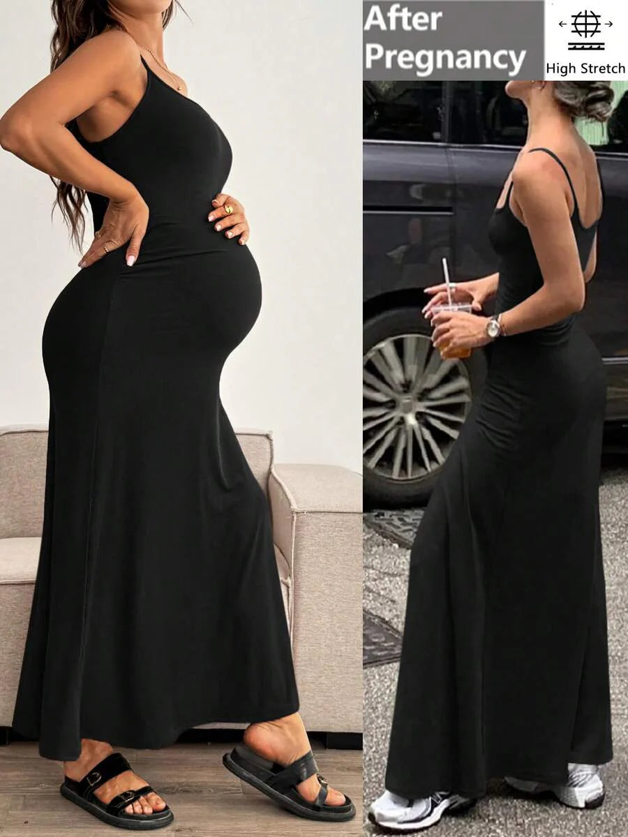 Maternity Solid Color Mermaid Hem Fitted Camisole Dress