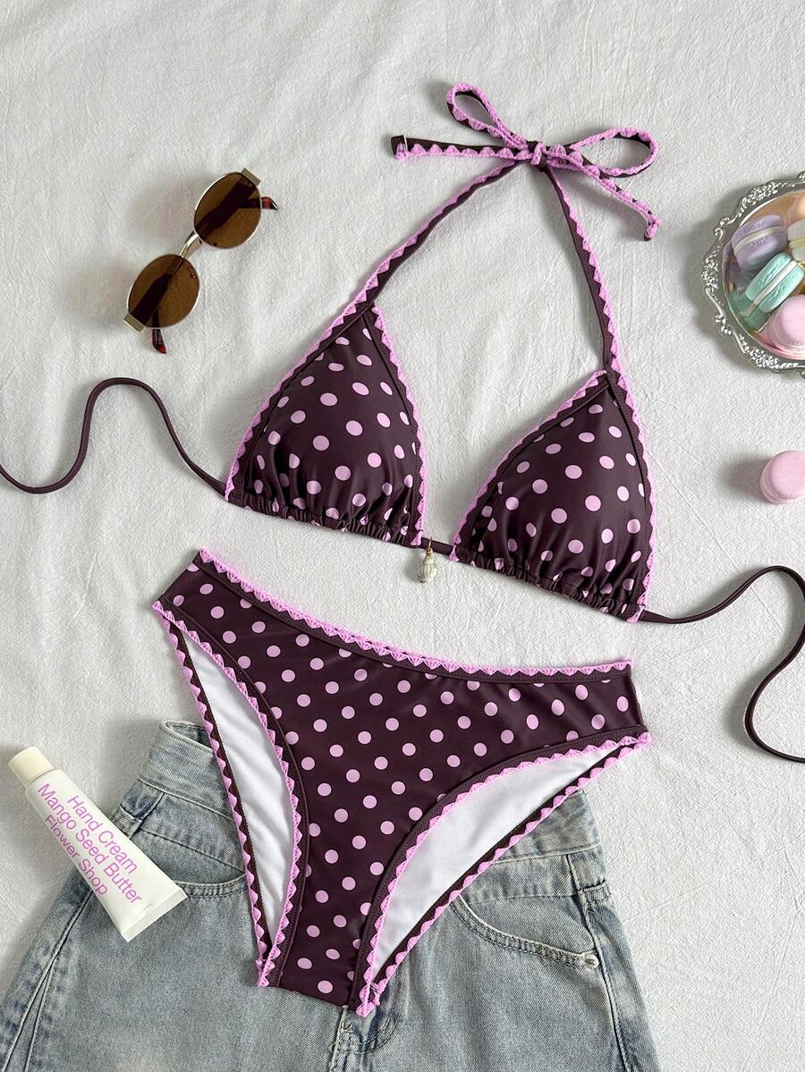 Swim Vcay Women's 2 Pieces Bikini Swimwear, Halter Neck Tie, Floral Print, Fashionable Casual Vacation Swimming Set Women Two Pieces Sets Swimwear Women Bikini Sets Swim Oasis 2 Pieces Flower Bikini Tropical Bikini Set