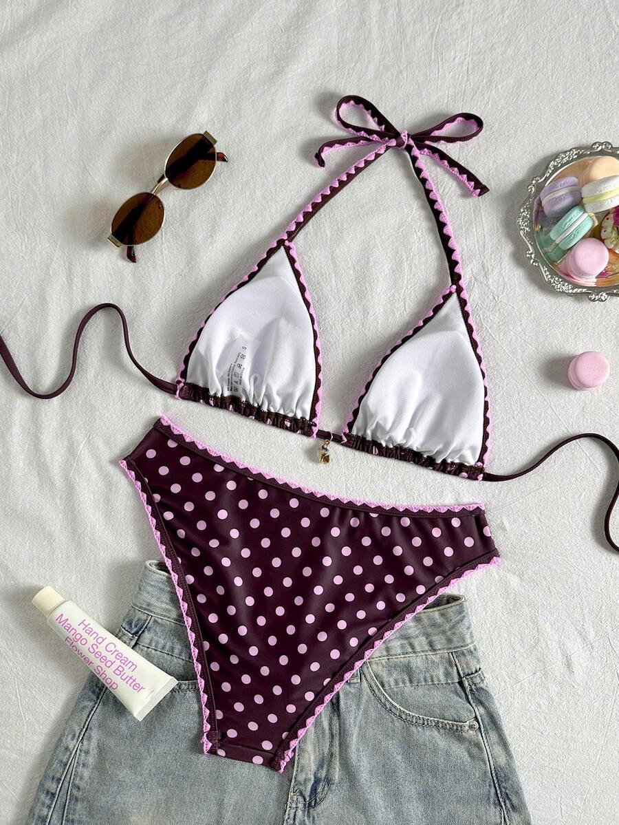 Swim Vcay Women's 2 Pieces Bikini Swimwear, Halter Neck Tie, Floral Print, Fashionable Casual Vacation Swimming Set Women Two Pieces Sets Swimwear Women Bikini Sets Swim Oasis 2 Pieces Flower Bikini Tropical Bikini Set