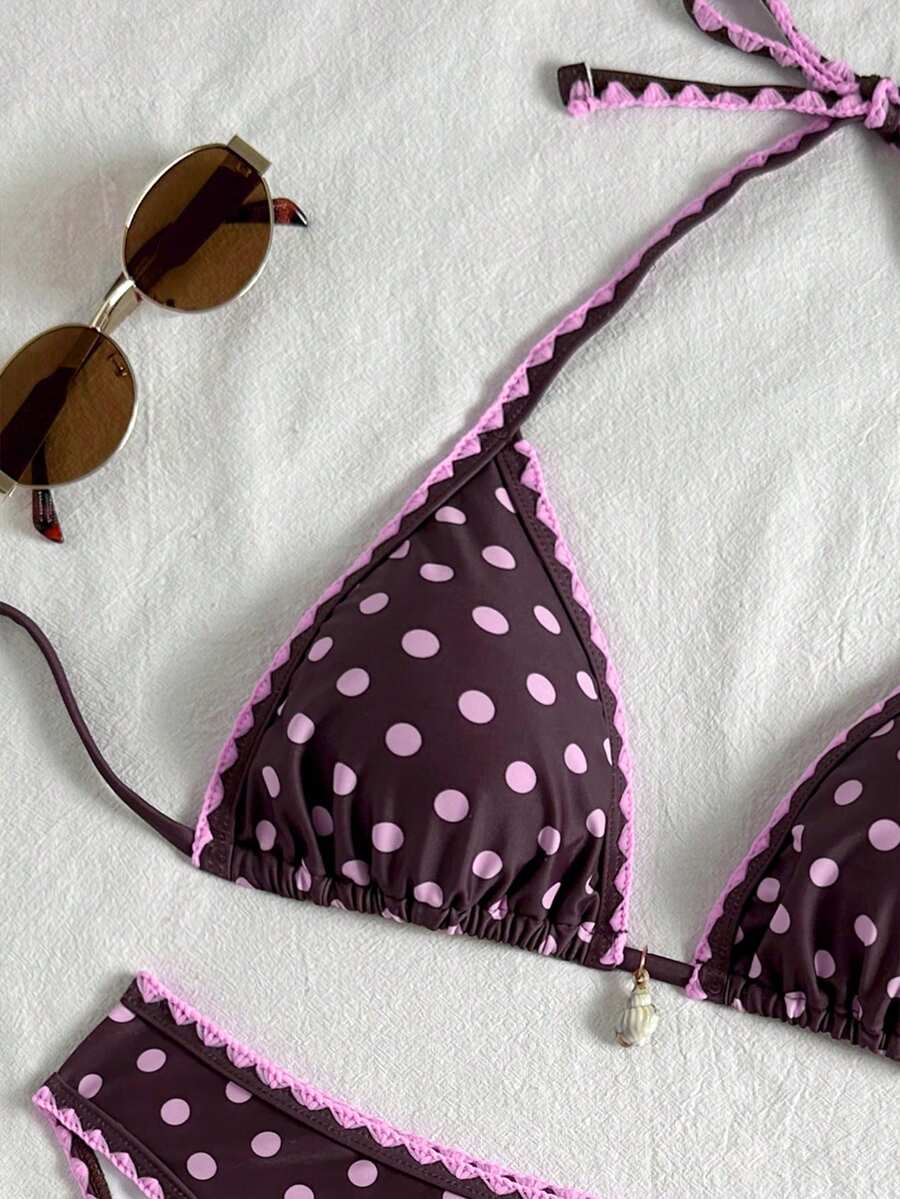 Women's 2-Piece Floral Halter Bikini Set - Triangle Cup, Low Waist, Multicolor